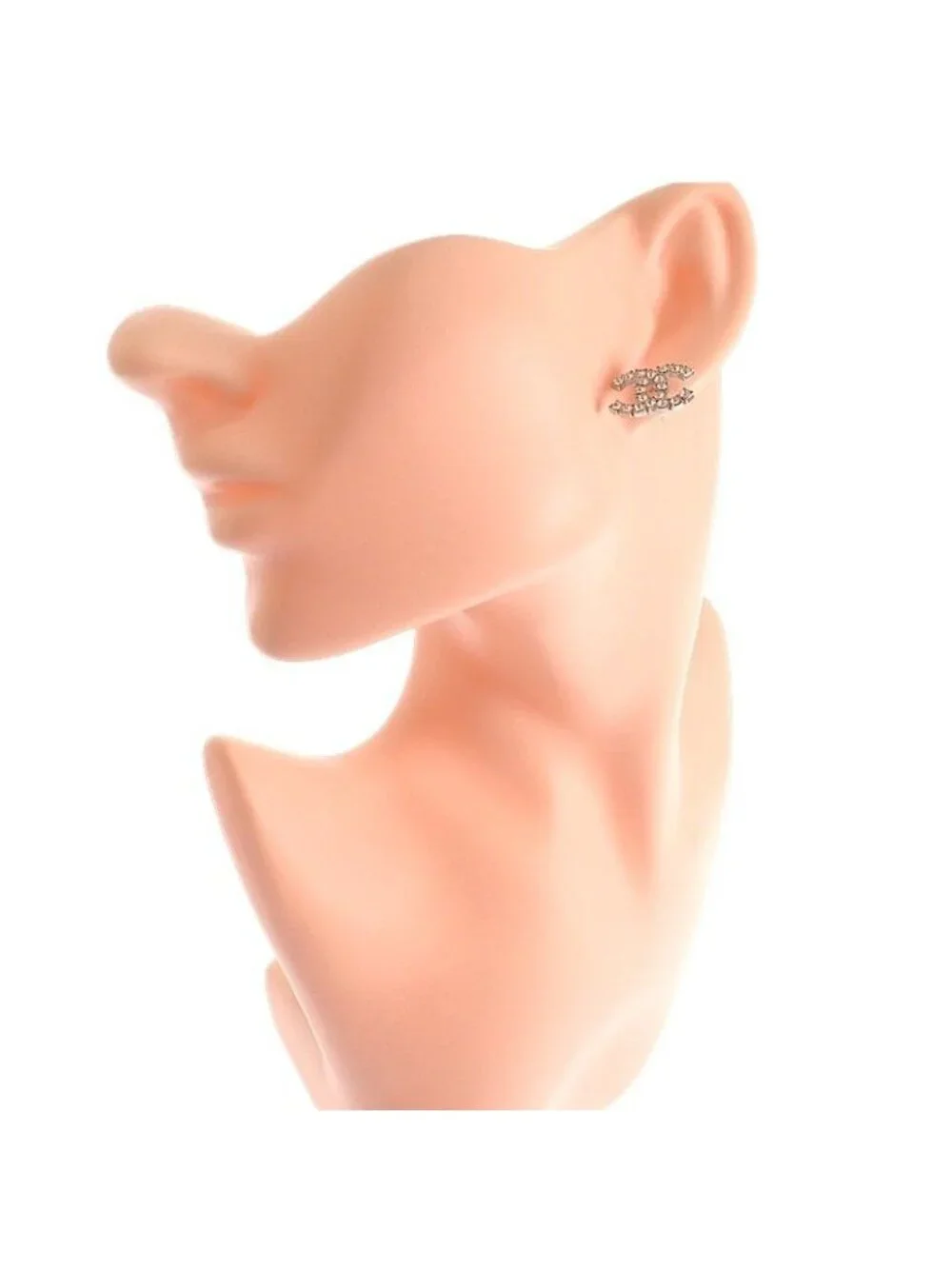 Chanel CC Logo Earrings Metal Crystal Silver Both Ears